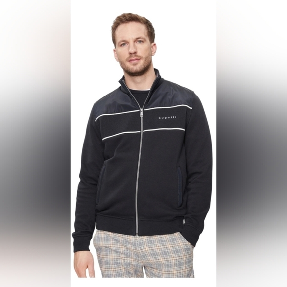 Bugatti Authentic Jacket Nylon/Knit Cotton Zipper Fitted Black  size L - Picture 1 of 16